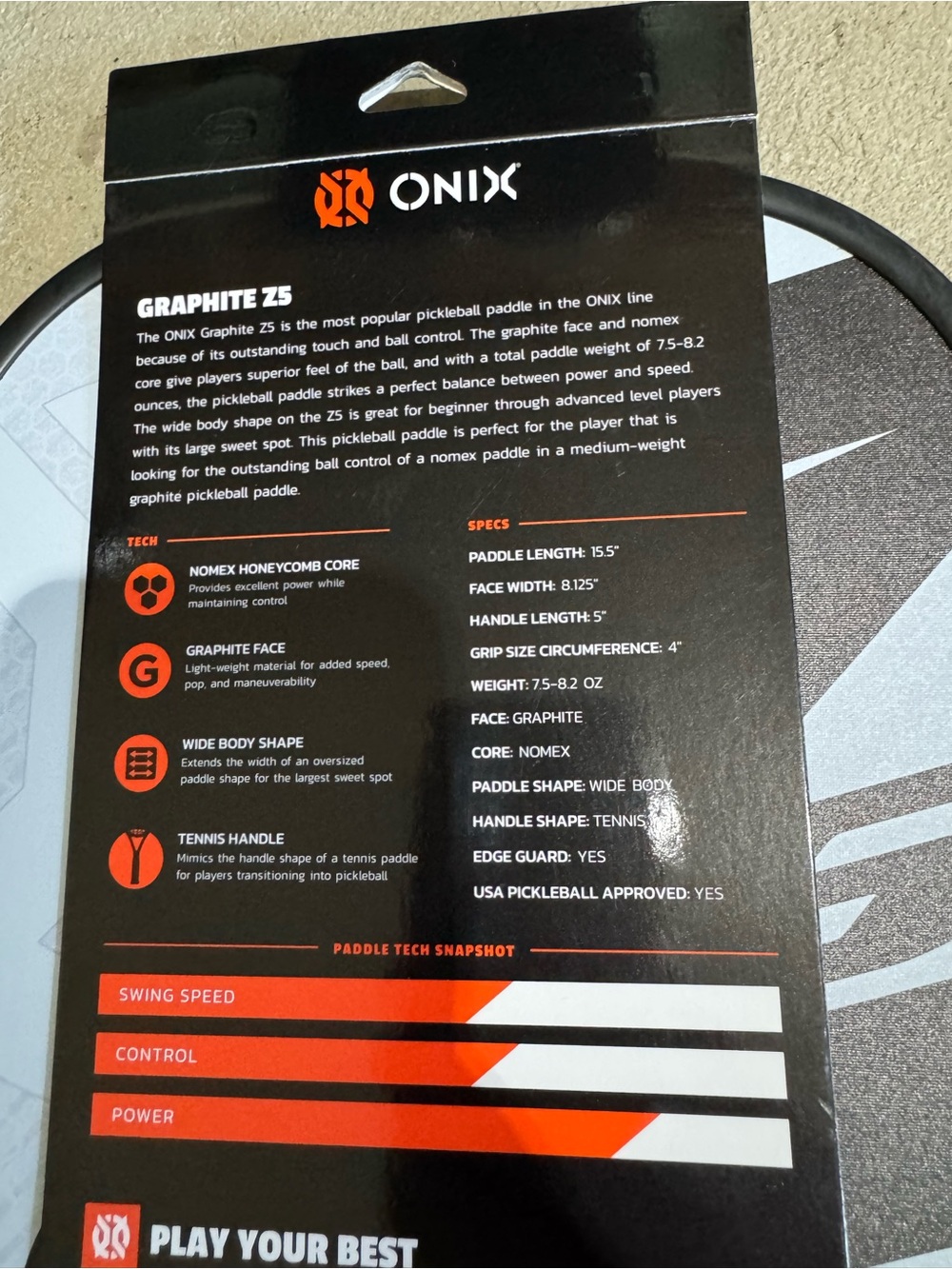 ONIX Graphite Z5 Pickleball Paddle - Black and White NWT - Picture 6 of 6